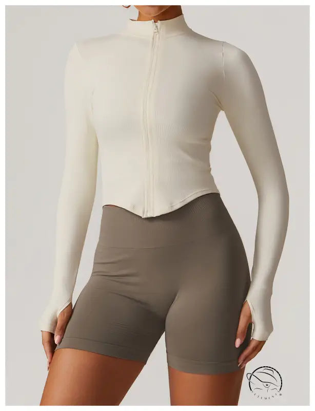 Stand Collar Long Sleeve Zipper Yoga Jacket Women Tight Quick Drying Clothes Outdoor Fitness Sports Top