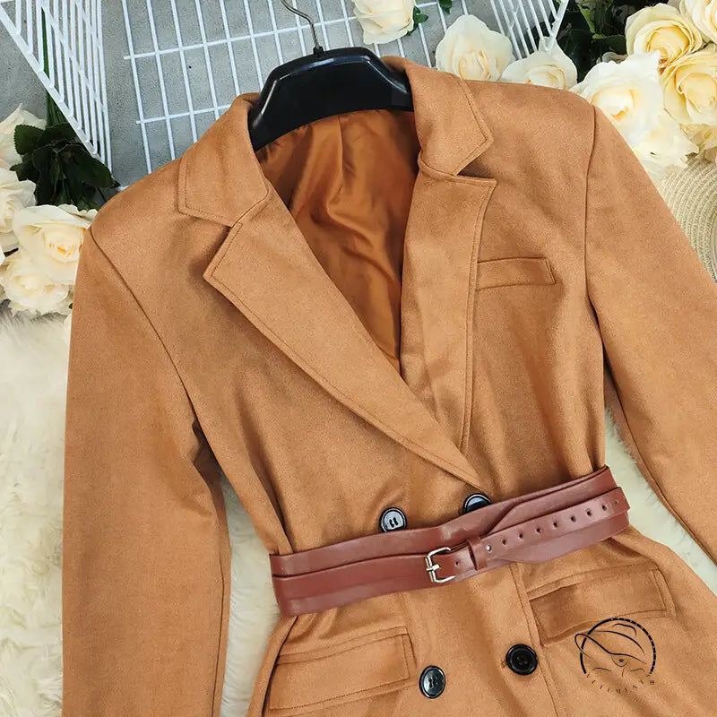 Langry fashion caramel trench coat with suede blazer style