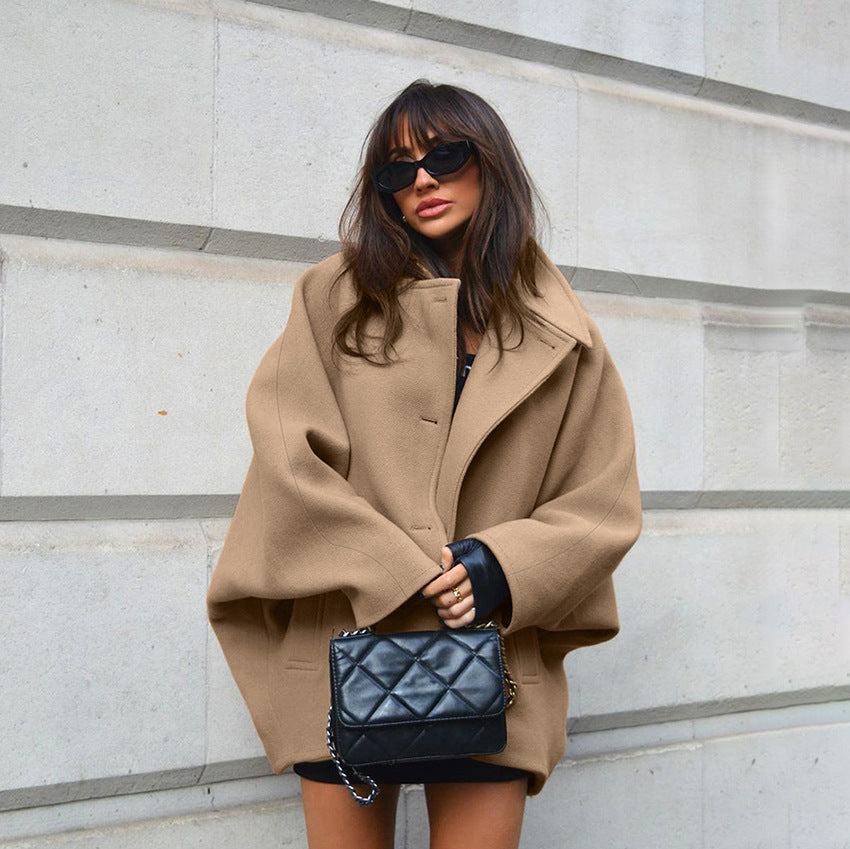 High Grade Brown Woolen Cardigan Coat