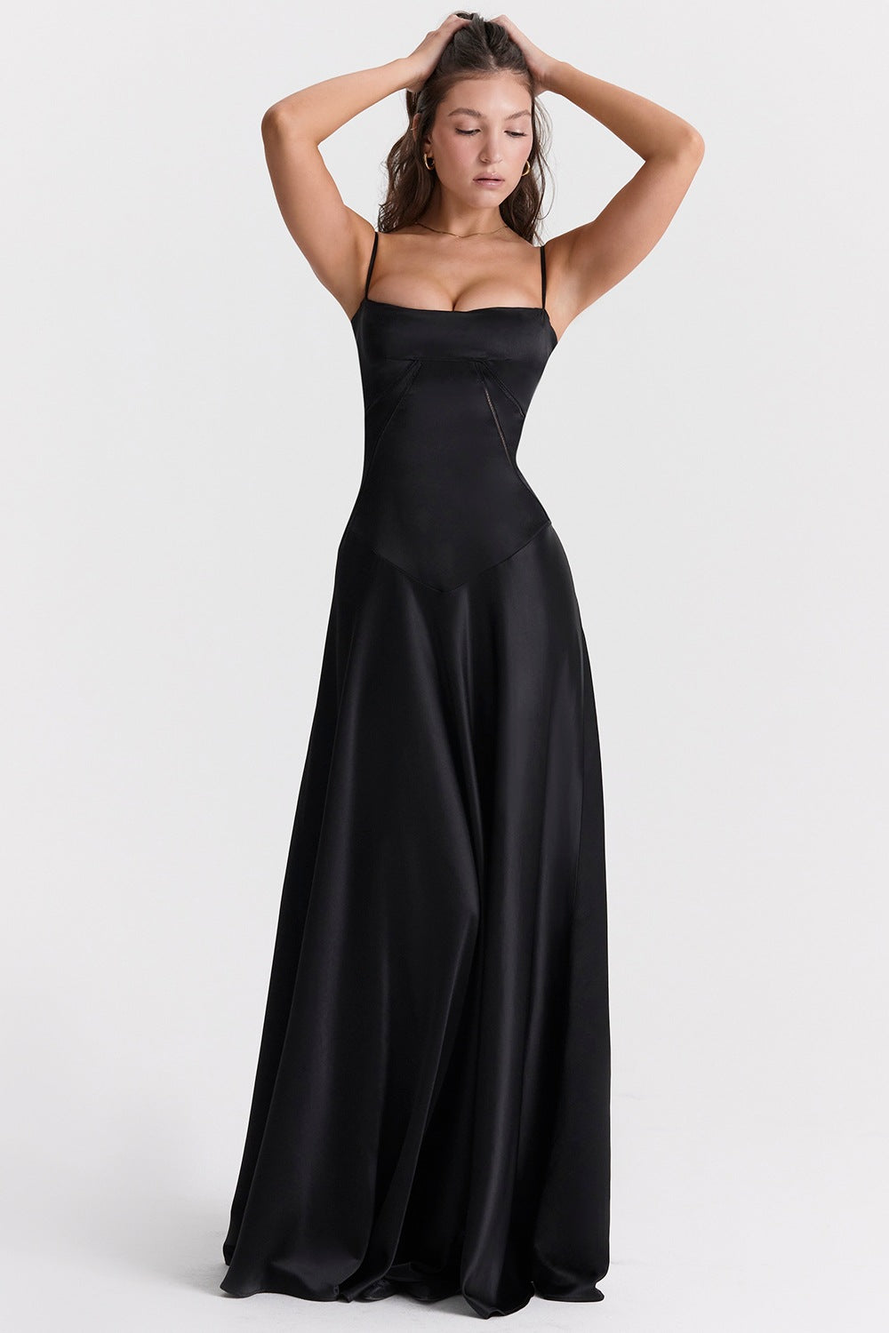 Sleeveless black satin gown as part of Beautiful Backless Evening Dress fashion collection