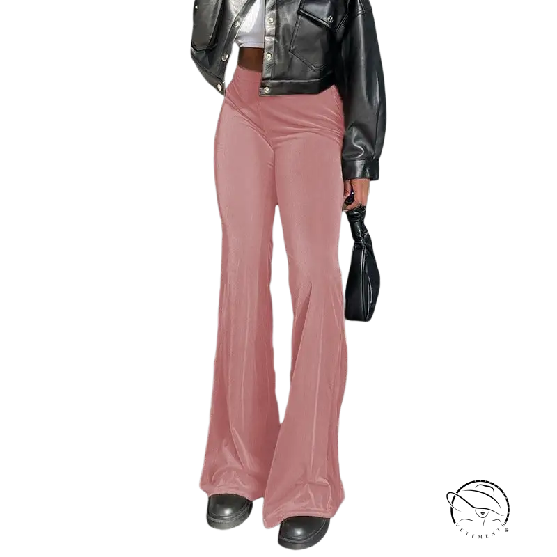 High waist slimming bootcut pants in soft pink velvet