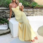 Elegant Lace up A line Dress in yellow, a stylish langry for fashion-forward women