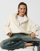Cozy cream oversized langry fashion wool zipper cardigan with regular sleeve