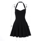 Elegant black halter langry fashion dress with flared skirt