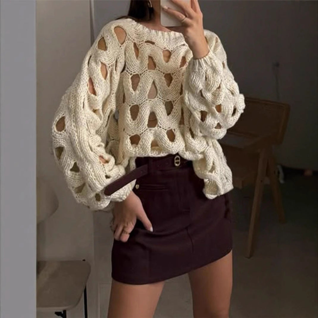 Casual Vacation Hook Floral Sweater Pullover