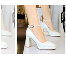 Leather Square Toe Ankle Strap High Heels