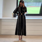 Fall French Lace Edge Collared Black Pearl Embellished Dress