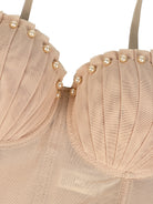 Langry fashion beige mesh bra with pearl embellishments in corset