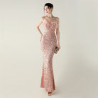Rose gold sequined mermaid gown with floral pattern in Langry fashion