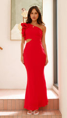 Red one-shoulder formal dress from Enchanting Slim Fit Dress, a stylish langry fashion choice