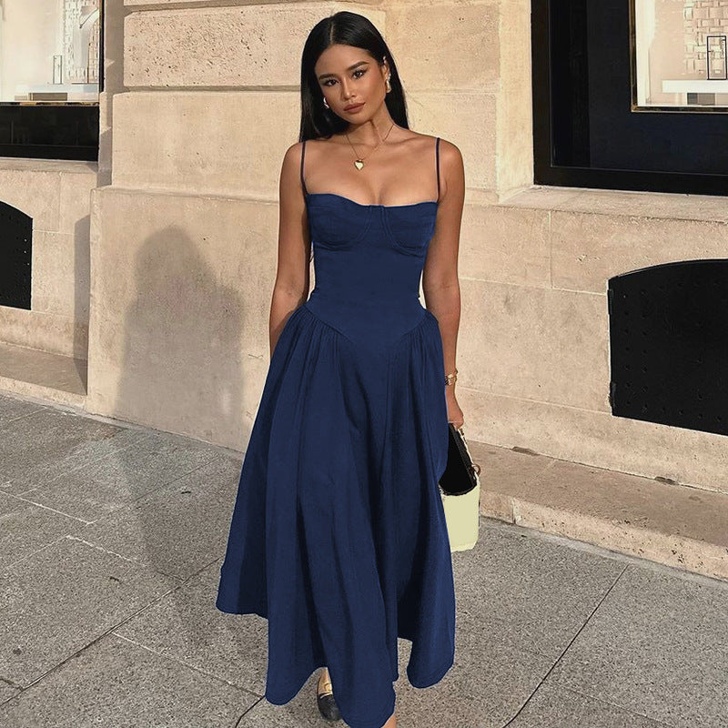 Elegant navy blue backless sling dress for stylish fashion and ملابس enthusiasts