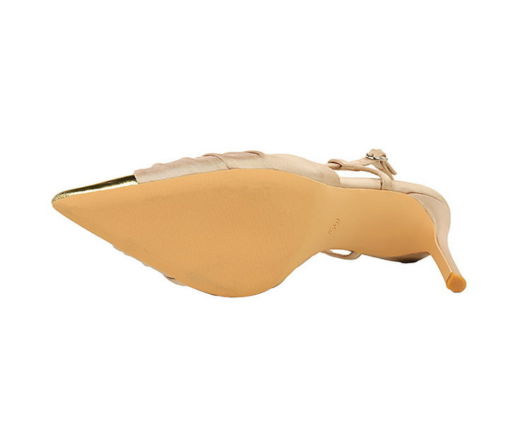 Satin Bow Color Block Pointed High Heel