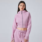 Lavender cropped hoodie and sweatpants set for stylish women’s casual fashion wear