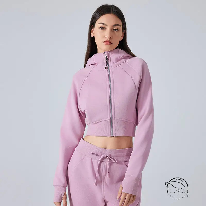 Lavender hooded cardigan sweater cropped hoodie and sweatpants set
