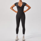 Sleek dark gray langry fashion yoga fitness one-piece bodysuit