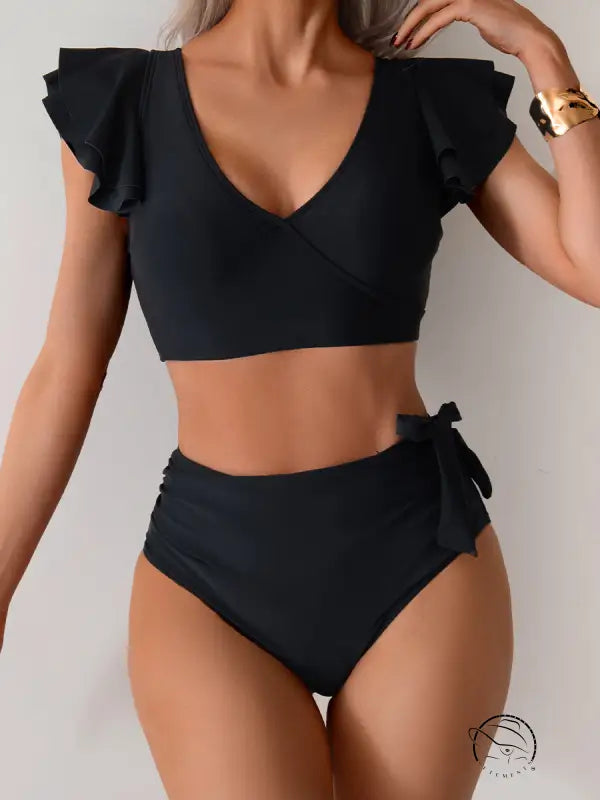 Stunning high waist black two-piece bikini swimsuit