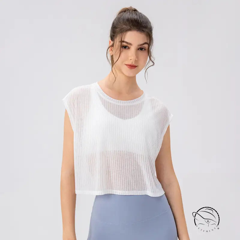 Summer Yoga Blouse Women Hollow out Cutout Breathable Sleeveless Top Short Loose Running Sports Workout