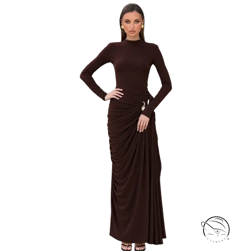 Sleek langry fashion chocolate brown sheath dress with ruched waist