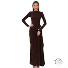 Sleek langry fashion chocolate brown sheath dress with ruched waist