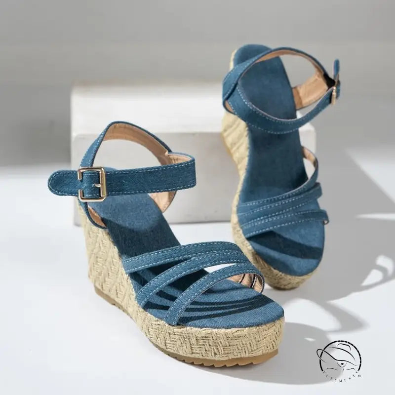 One Strap Wedge Sandals Women Platform Cloth High Heel Straw