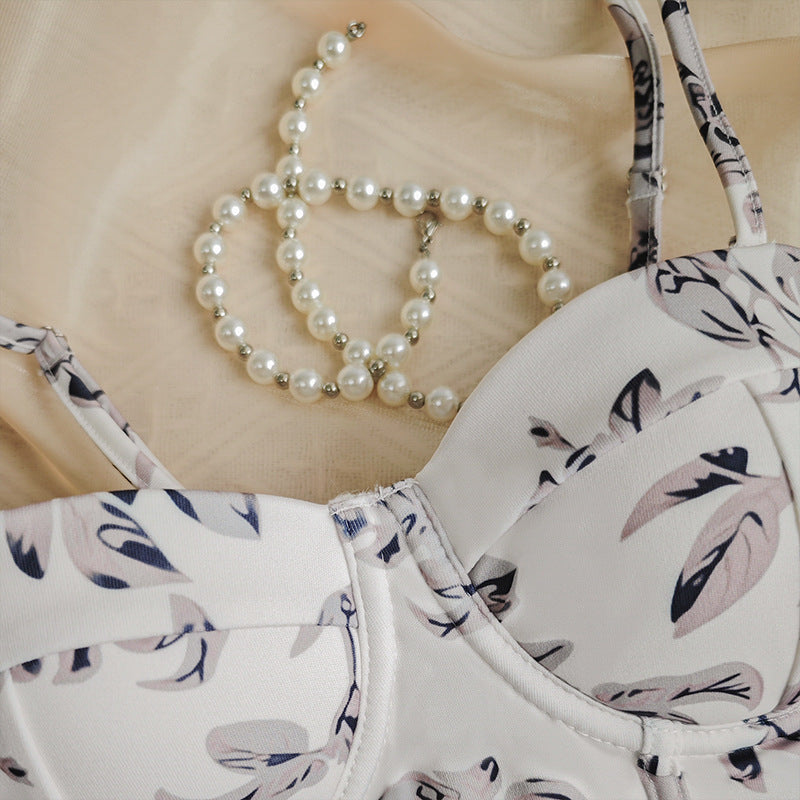 Floral print bustier top from Cute Boning Vintage Corset showcasing elegant fashion style