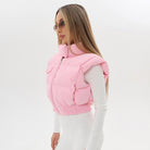 Pink Langry fashion puffer vest with high collar and zipper
