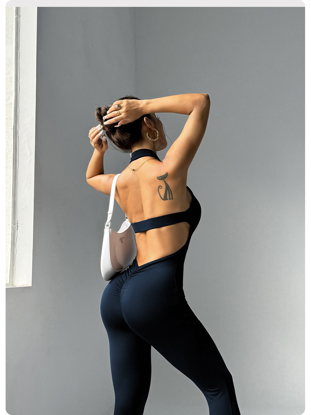 Langry fashion white and beige minimalist crossbody bag for yoga jumpsuit