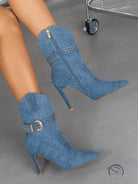 Denim Winter Pointed Toe Side Zipper Stiletto Heel Short Boots