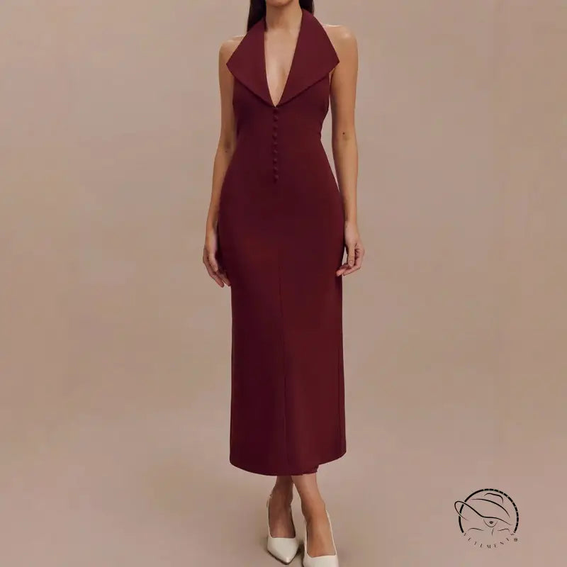 Burgundy halter midi dress from Langry fashion collection