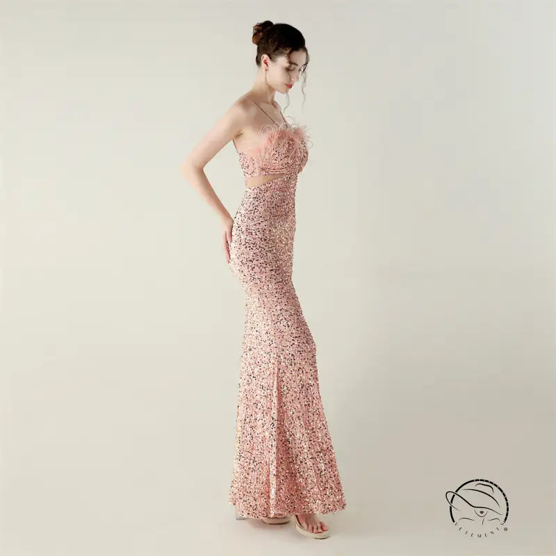 Pink floral lace one-shoulder mermaid gown by Velvet Craft in fashion ملابس