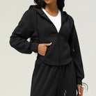 Black hooded zip-up casual cardigan sweater