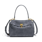 Gray leather handbag with gold hardware from Original Frosted Deerskin Bag, a fashionable accessory