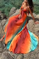 Exquisite beach dress in vibrant orange, red and turquoise ombré