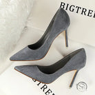 Gray suede simple stiletto high heel pumps with pointed toes
