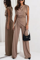 Taupe-colored two-piece pantsuit from Gorgeous Two Piece Sets, ideal for modern fashion ملابس