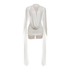 Elegant langry fashion white draped cardigan with deep V-neck and long sleeves