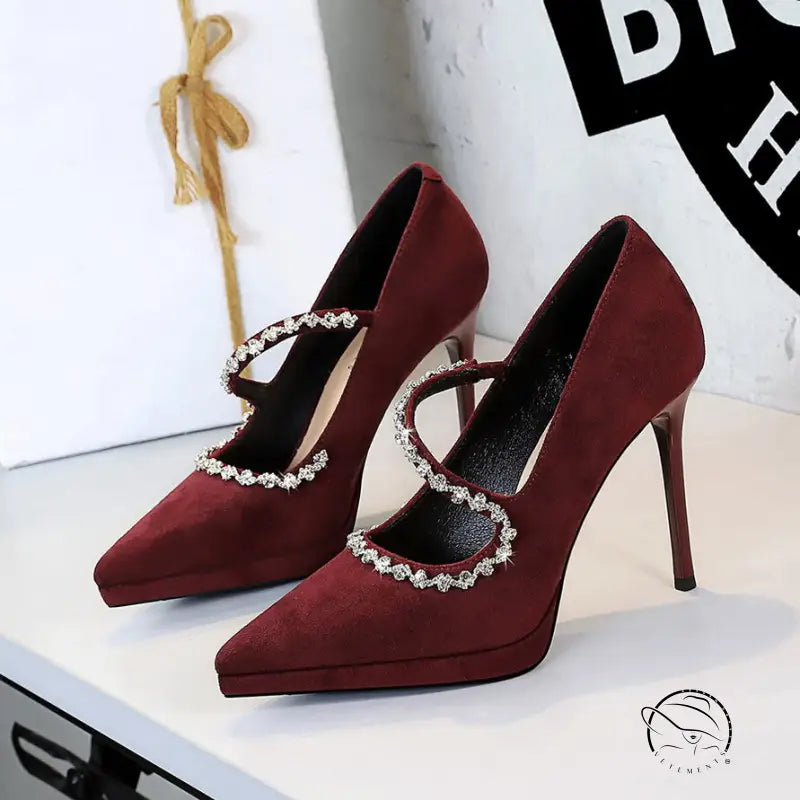 Cocktail Waterproof Platform Rhinestone Ankle Strap High Heel Pumps