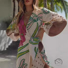 Long Sleeve Holiday Floral Print Cardigan Lace Up Dress Women