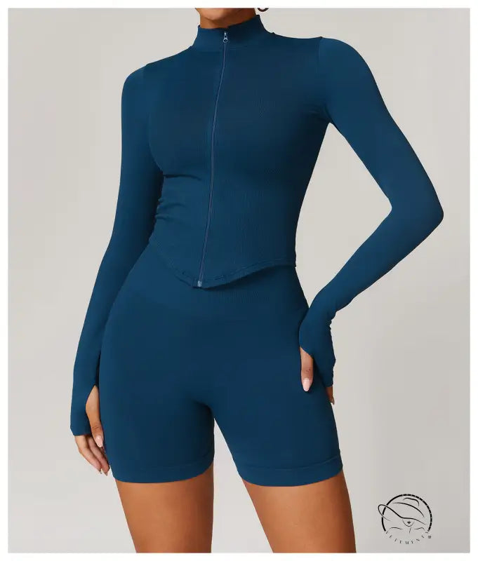 Stand Collar Long Sleeve Zipper Yoga Jacket Women Tight Quick Drying Clothes Outdoor Fitness Sports Top