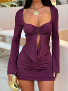 Purple Pure Niche slim fit long-sleeved langry fashion dress with ruched bodice