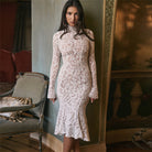 Lace high-neck midi dress from French Lace Dress, a stylish choice in ملابس fashion