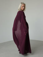 Maroon knitted cardigan sleeveless dress with lace cape detailing