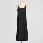 Elegant High Sense Black Lantern Sleeve Slip Dress with Floral Stitching Design