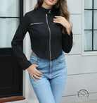 Dark autumn Langry moto jacket with silver accents and pockets