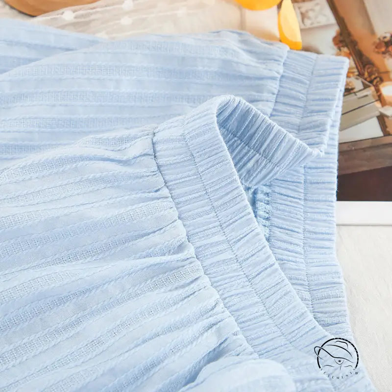 Light blue shirred pure cotton home wear cardigan with long sleeves