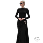 Langry fashion black long-sleeved sheath dress with gold belt buckle