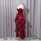 Enchanting red ruffled short evening dress in langry fashion ملابس