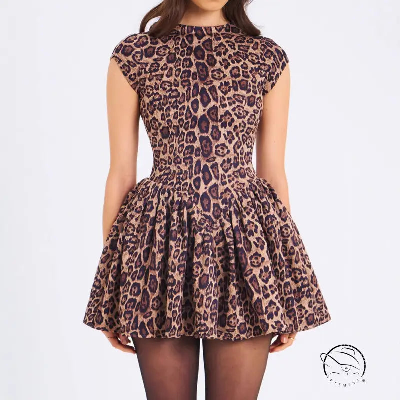Langry fashion leopard print party dress with fitted bodice and flared skirt