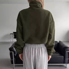 Langry olive green cropped fleece sweatshirt with high collar and elastic cuffs in fashion ملابس