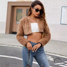 Langry ultra short faux fur coat in tan cropped style